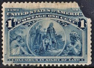 SC#230 1¢ Columbus in Sight of Land (1893) MH/Faults