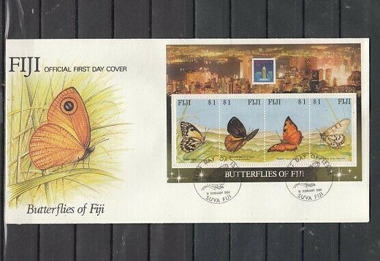 Fiji, Scott cat. 702. Hong Kong Stamp Expo s/sheet showing Butterflies. FDC.