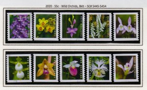 SC# 5435-44 - (55c) - Wild Orchids, USED COIL SET OF 10 - singles off paper