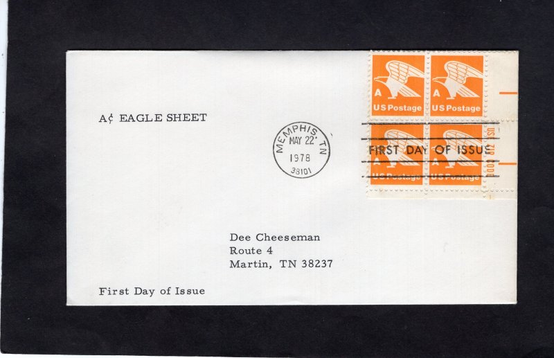 1735 Rate Change A, ZIP blk/4 FDC no cachet addressed