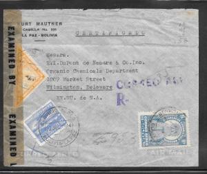 Just Fun Cover BOLIVIA C80,C81,C83 Registered Cover to US JUL/22/1944 (my5109)