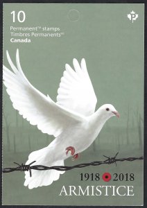 Canada #3131a P WWI Armistice Centennial (2018). Booklet of 10 stamps. MNH.