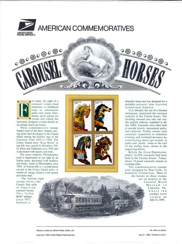 US CP467 Carousel Horses 2979a Commemorative Panel Mint