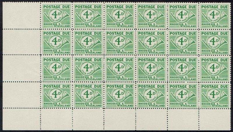 RHODESIA & NYASALAND 1961 POSTAGE DUE 4D MNH ** BLOCK