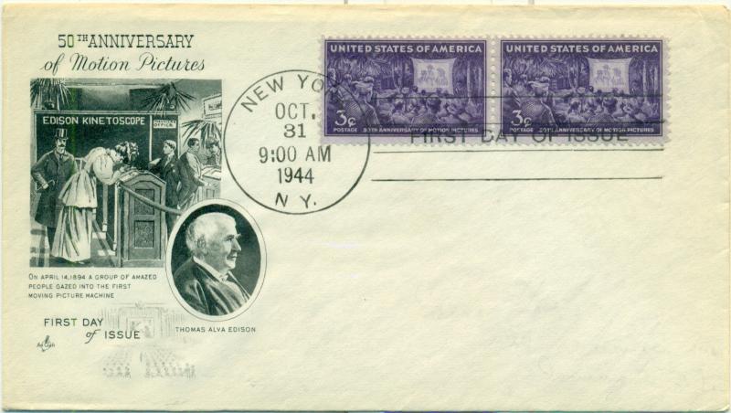 SCOTT # 926 FDC, MOTION PICTURE, ARTCRAFT CACHET, UNADDRESSED, GREAT PRICE!