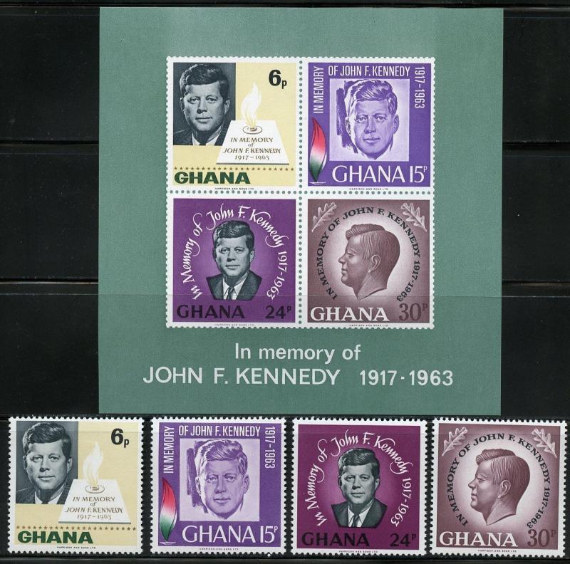 GHANA JOHN KENNEDY MEMORIAL PERF SET HINGED & PERF SOUVENIR SHEET NH  MINT