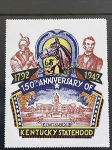 Kentucky Statehood 150th Anniversary 1792 - 1942 Poster Stamp Label MNH 