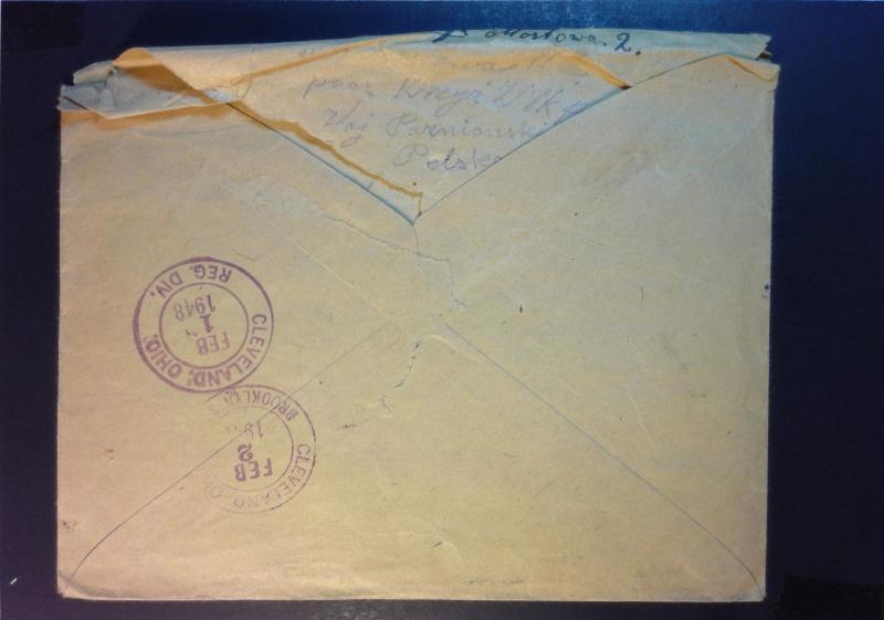 Poand 1948 Registered Airmail Cover to USA (Top Stamp Partial Off Envelope) - Z8 