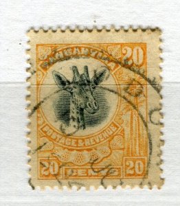 TANGANYIKA; 1922 early Giraffe issue used Shade of 20c. value, fair Postmark