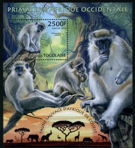 TOGO  2013 WILD ANIMALS OF WEST AFRICA  PRIMATES  S/SHEET  MINT NH