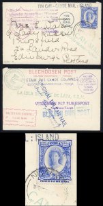 Tonga to Scotland 1937 Tin Can Mail Numerus Handstamps