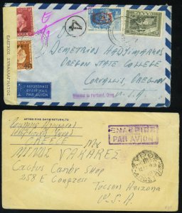 GREECE 1948 TWO AIRMAIL COVERS TO US ONE CENSORED