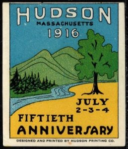 1916 US Poster Stamp 50th Anniversary Hudson Massachusetts July 2-3-4
