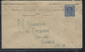 FIJI ISLANDS COVER (P0112B)1935 KGV 3D SUVA TO USA 