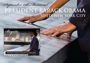 Bequia 2011 - Obama Visits NYC - September 11 Memorial - Souvenir Stamp - MNH