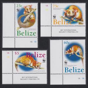 Belize WWF American Woolly Opossum 4v Bottom Left Corners SG#1315-1318