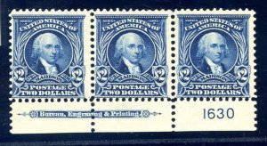 US SCOTT #312 IMPRINT & PL# STRIP OF 3 MINT-FINE-FUL O.G. W/ PF CERT (4/25/24 GP