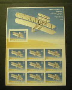 Scott 3783, 37c Wright Brothers, pane of 10, MNH Beauty