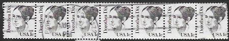 US  #1844 used strip of 7. Dorothea Dix. Nice Cancel