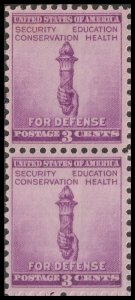 US 901 Torch Enlightenment National Defense 3c vert pair MNH 1940