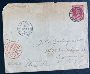 1900 Freetown Sierra Leone Postal Stationery Cover To Syracuse NY Usa