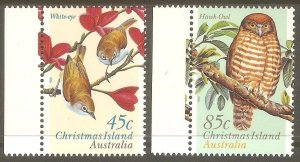 CHRISTMAS ISLAND Sc# 399 - 400 MNH FVF Set-2 Bird Hawk-Owl White-Eye