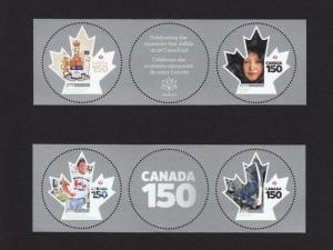 db. CANADA 150 = SPACE = CONSTITUTION =TERRY FOX= 2 pairs w/tabs MNH Canada 2017