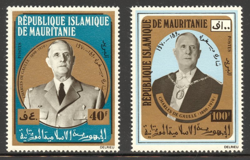 Mauritania Scott 289-90 Unused VLHOG - 1971 Charles de Gaulle Memorial Issue