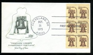US 1595a 13c Liberty Bell Bklt Pane 6 Blk  UA Artmaster cachet FDC