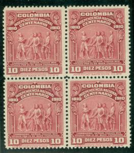 COLOMBIA 1910 Independence Centenary 10Pesos Sc# 338 mint MNH BLOCK of 4