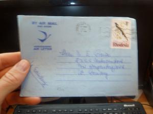 Rhodesia 8c bird on 1977 Aerogramme to Germany w message  (57bee)