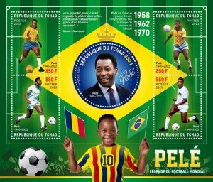 Chad - 2023 Professional Footballer Pele Tribute - 5 Stamp Sheet - TCH230136a