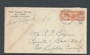 1939 Lander WY The Noble Hotel W/6c #C19 Airmail Stamp