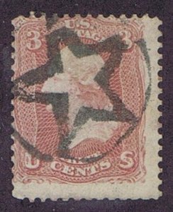 US 65 USED 3c OUTLINE 5 POINT STAR IN CIRCLE FANCY CANCEL, 1860s.