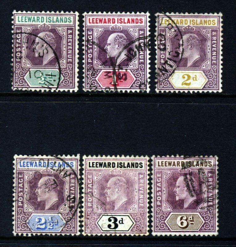 LEEWARD ISLANDS KE VII 1905-08 Wmk Mult Crown CA Part Set SG 29 to SG 34 VFU