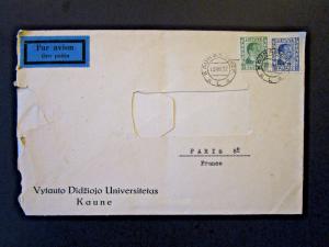 Lithuania 1937 Airmail Cover to France / Address Cut Out (I) - Z5385