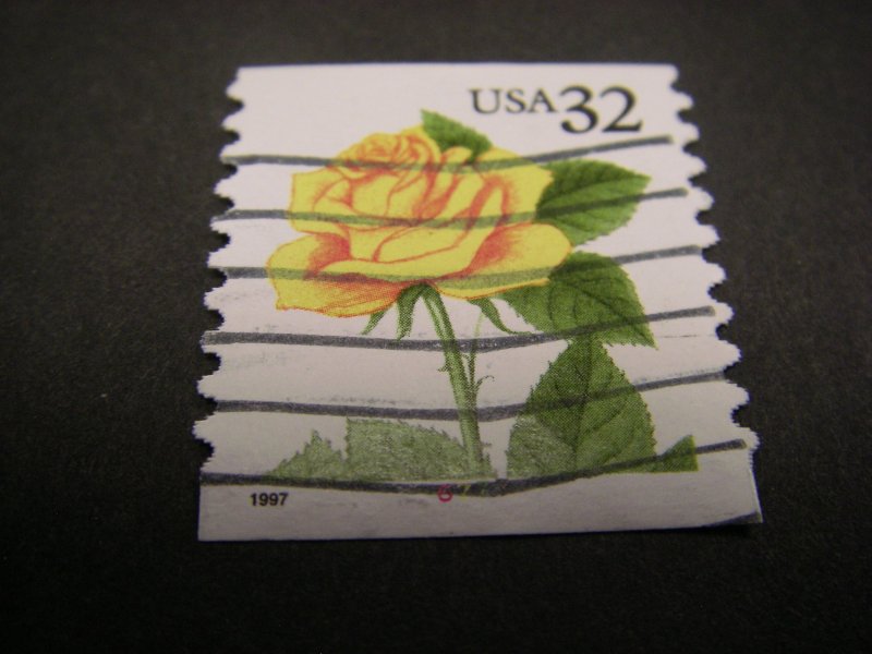 Used PNC single, Scott 3054, 32c Yellow Rose coil, PNC #6777, CV $5.50