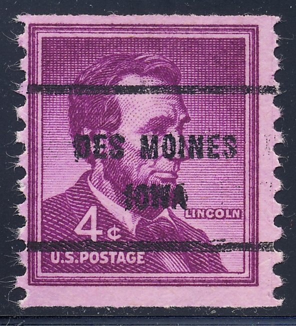 Des Moines IA, 1058-61 Bureau Precancel, 4¢ coil Lincoln