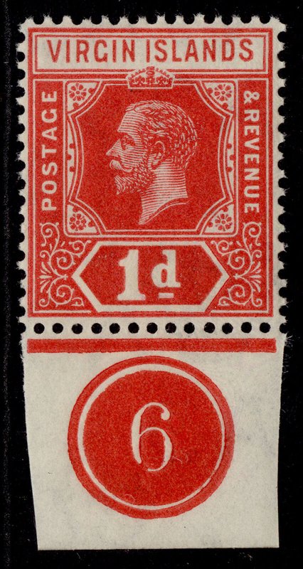 BRITISH VIRGIN ISLANDS GV SG70, 1d deep red, NH MINT. CONTROL PLATE 6 