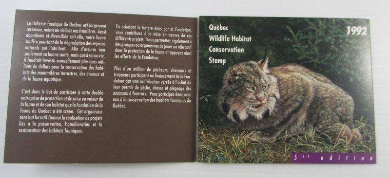 Canada Quebec Habitat Conservation folder with Lynx $6.50 stamp pane QW5 