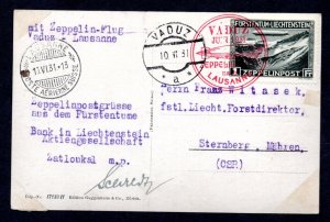 LIECHTENSTEIN 1931 ZEPPELIN FLIGHT VADUZ-LAUSANNE SEAL IN RED TYING SCOTT #C17