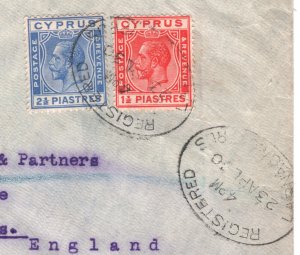 CYPRUS KGV Cover *Larnaca* Registered 1930 Leeds {samwells-covers}XH120