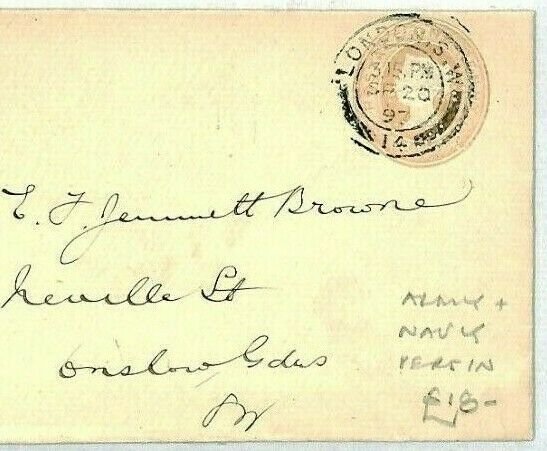 GB QV 1897 Postal Stationery PERFIN Penny Pink Cover *Army & Navy* London CT152 