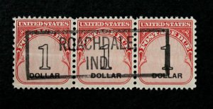 US #J100 SON Used with Perfect Box Cancel on Strip of Three 1$ Postage Due SOTN