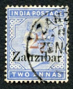 Zanzibar SG27 2 1/2d (type 7) on 2a pale blue Cat 120 pounds