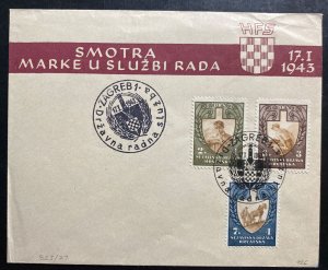 1943 Zagreb Croatia First Day Cover FDC Sc#B25-27 State Labor Service