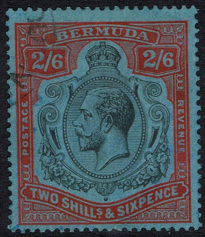 BERMUDA 1924 KGV 2/6 VARIETY BROKEN CROWN AND SCROLL WMK MULTI SCRIPT USED