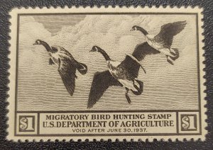 Scott Stamp# RW 3 - 1936 $1 Federal Duck Stamp. MNH.  Original Gum. SCV $325.00