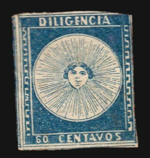 Uruguay 1856 60c Diligencia #1 MNG VF two wide margins W/CERTIFICATE