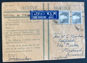 1940 Field-post Palestine Active Service Airmail Cover to Minehead England